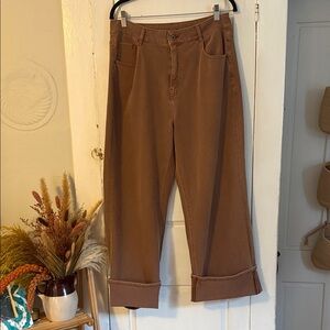 Halara Flex™ High Waisted Pockets Rolled Hem Wide Leg Washed Casual Jeans